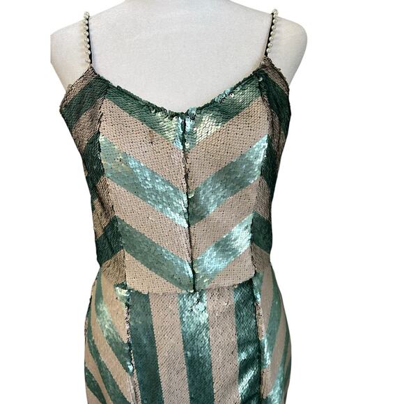 Johanna Ortiz Salon De Paris Jade Ivory Striped Sequin Dress Pearl Embellished 6 - Picture 11 of 12